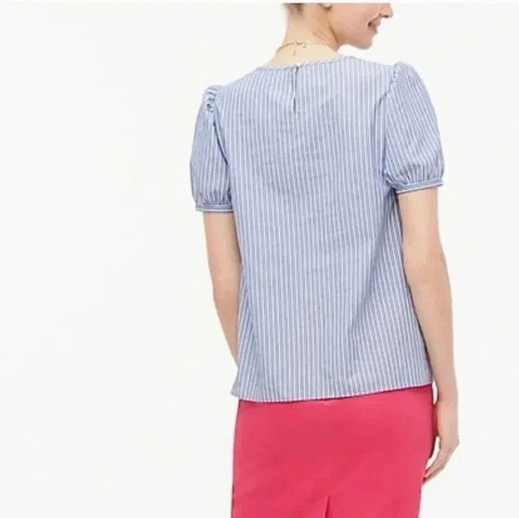 J.Crew Blue Striped Puffed Short Sleeve Cotton Blend Top(XS) - Picture 4 of 11